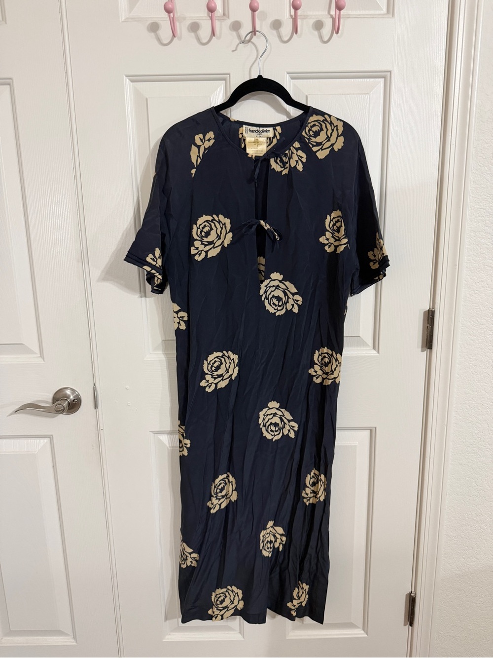 Vintage Franck Olivier Paris 38 Navy Rose Floral Maxi Dress Made in France